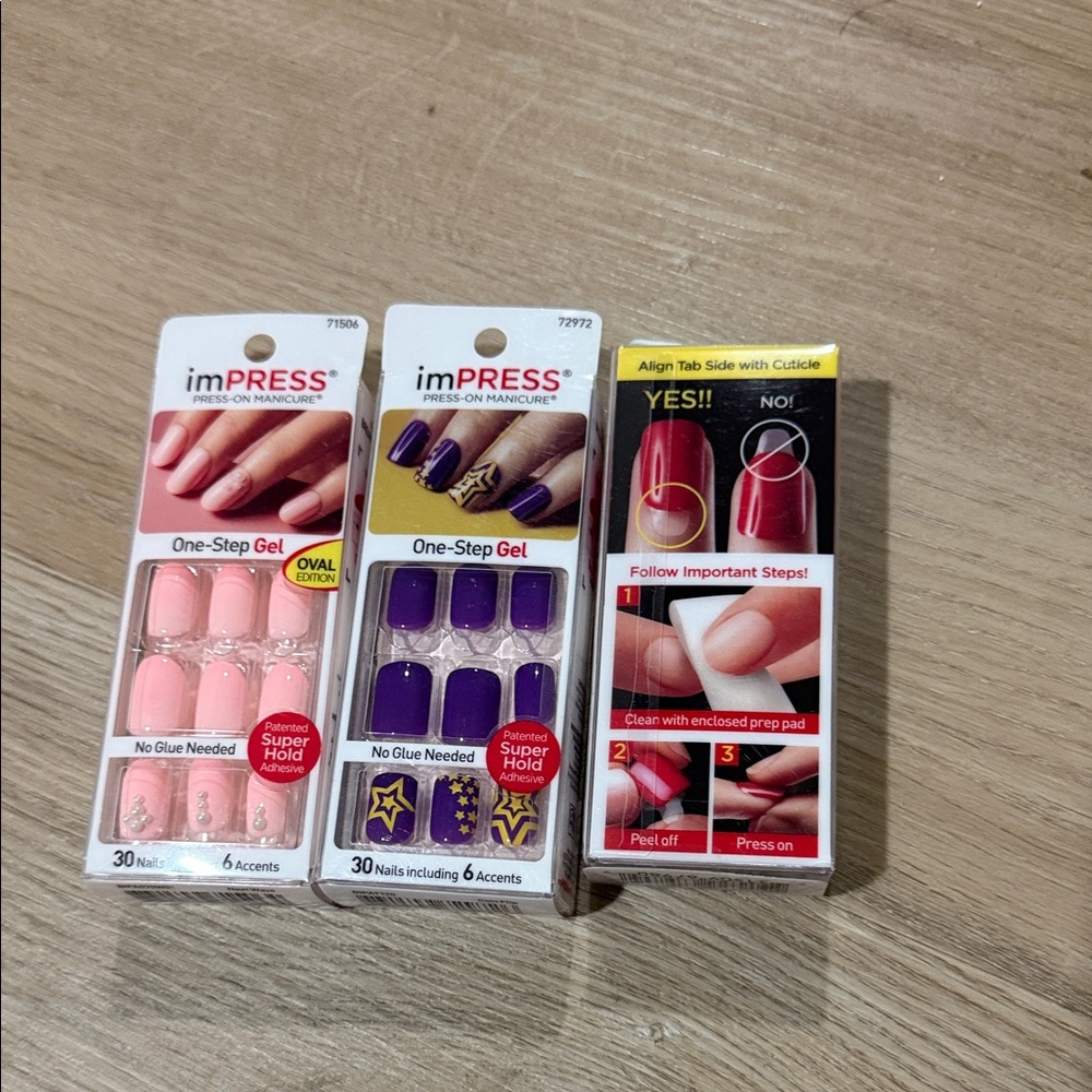 imPRESS One-Step Gel Press-On Nails in Pink & Purple with Gold Accents